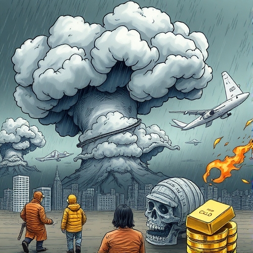一片陰雲密布的金融市場,隱喻債務問題的嚴重性