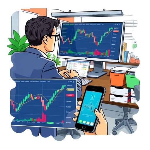 在活力充沛的辦公室環境中,一位交易者正在分析外匯圖表。