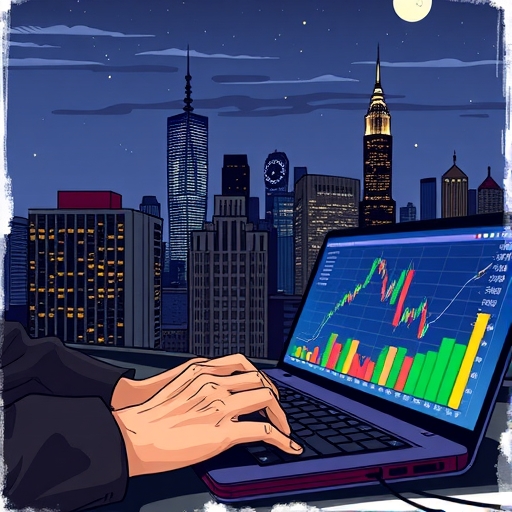 一位男子在夜晚分析金融數據
