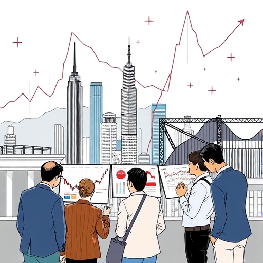現代香港的摩天大樓與金融符號的結合圖像