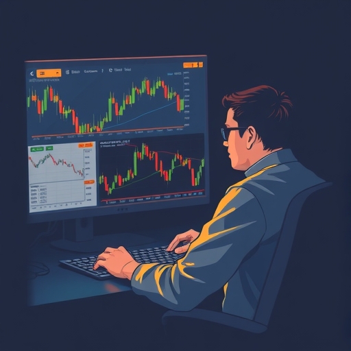 一位交易者正在分析帶有MACD指標的價格圖表
