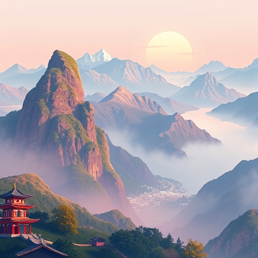 台灣鄉村與山景的插畫