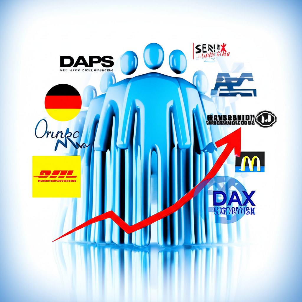 DAX指數從30家擴增至40家企業的圖示,平衡市值加權與股息再投資元素,代表績效指數與總回報計算