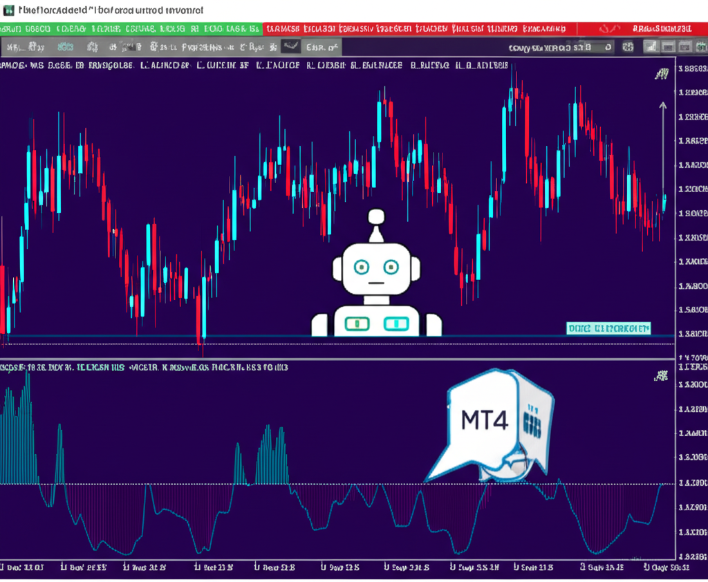 MT4 平台介面顯示 K 線圖表、技術指標與 Expert Advisor 機器人符號,經典穩定外匯交易環境,背景有強大用戶社群
