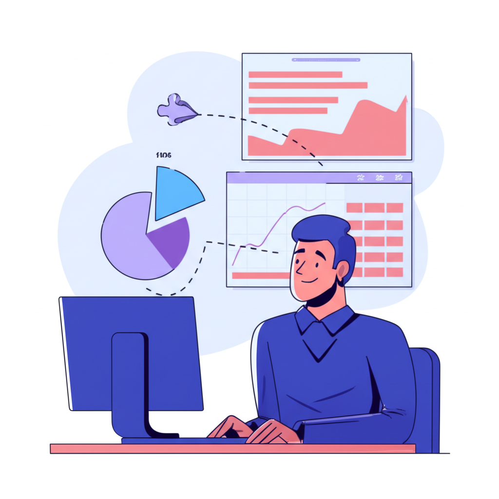 平靜的投資人坐在電腦前做出紀律性決定，周圍環繞各種財務圖表，突顯止損在限制損失、保護資本與避免情緒交易的重要性