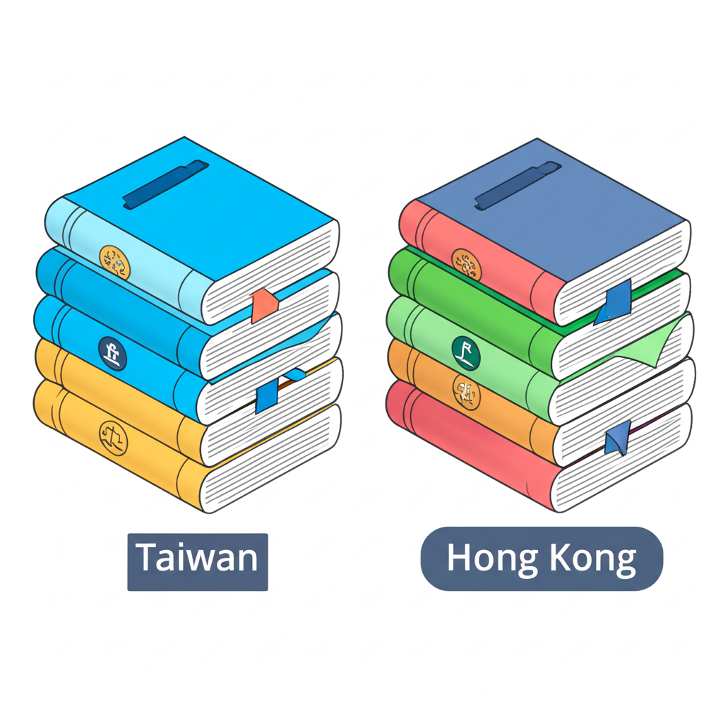 比較台灣和香港法律文件或公司結構的圖示,強調不同法規