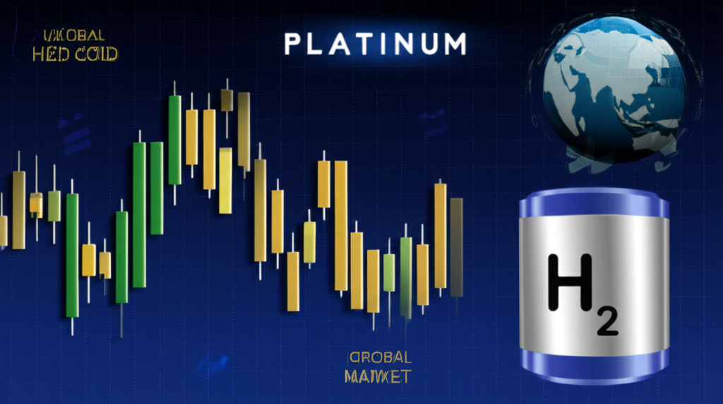 鉑金價格波動股票圖表與全球市場及氫燃料電池插圖