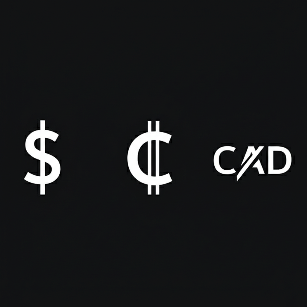 區分加拿大元符號的三種方式:通用$、C$與CAD國際代碼的金融插圖