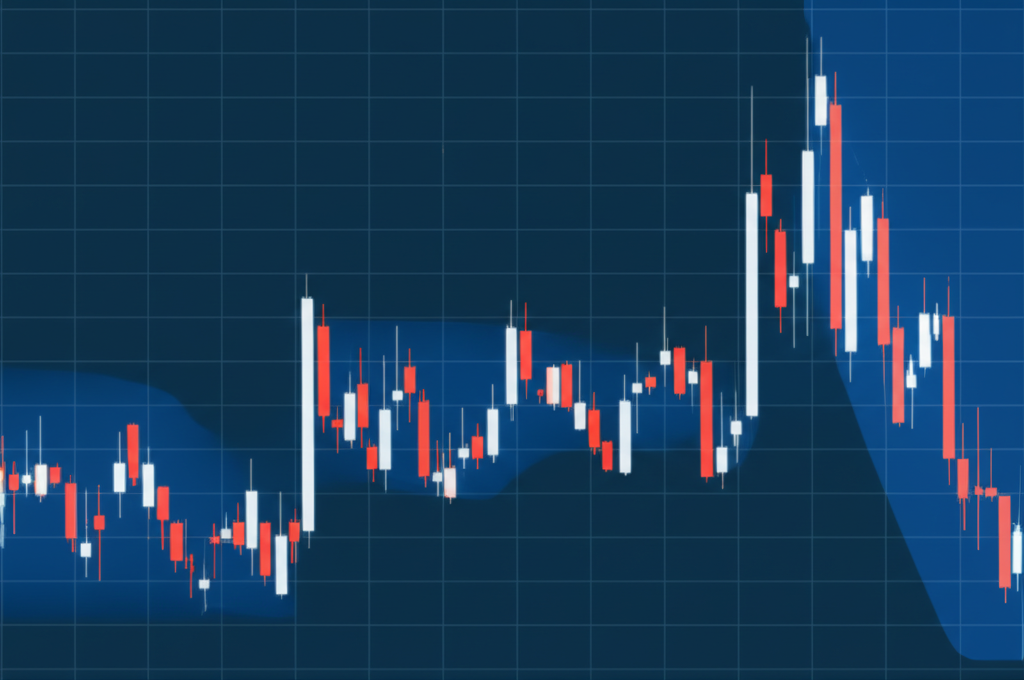 生動的股市場景以K線圖為基礎,象徵技術分析簡化價格波動