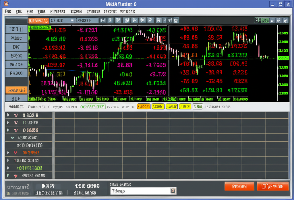 MT5 平台介面展示多種金融工具如股票、期貨與外匯,現代化圖表工具與多時間框架,象徵多資產交易與強大回測功能