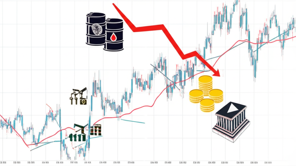 CAD JPY 歷史匯率走勢圖表顯示高峰低谷,疊加全球事件如股市崩盤、商品價格波動與央行建築的插圖
