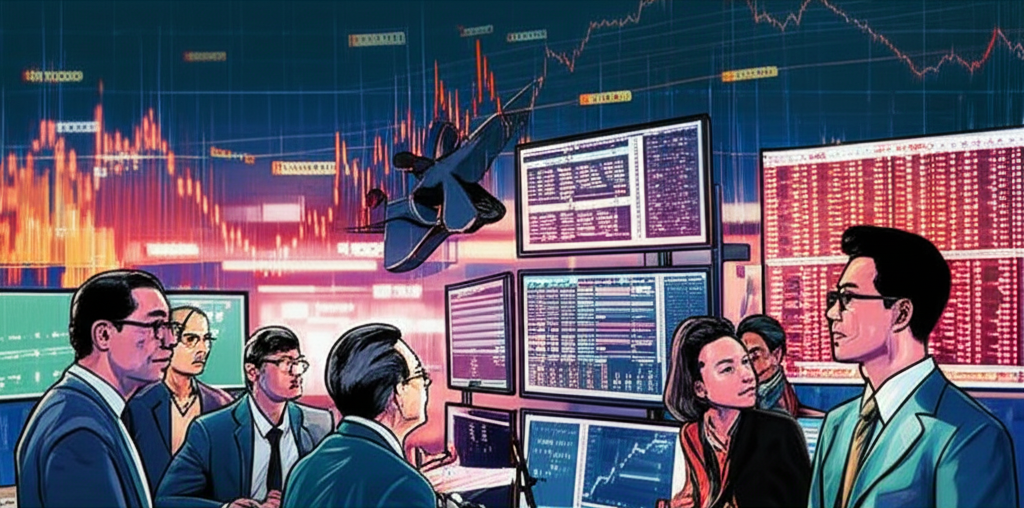 全球金融市場中台灣與香港投資者運用美股指數期貨進行避險與投機的生動插圖