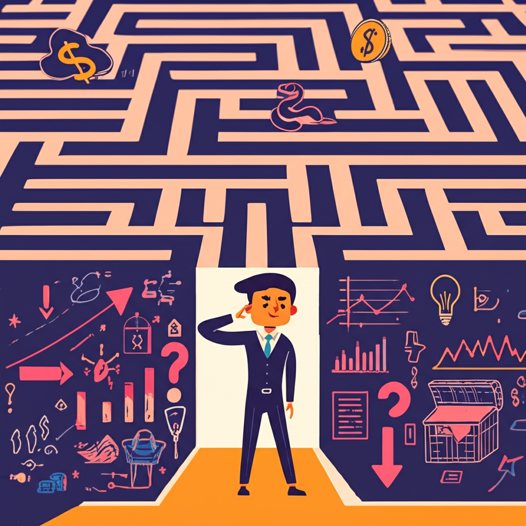 新手投資者在複雜金融市場中探索融資機會與隱藏風險的插圖