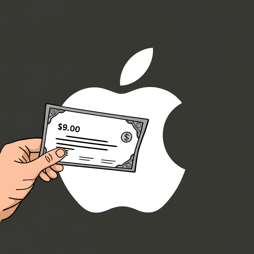 手持小額股票證書與蘋果標誌背景