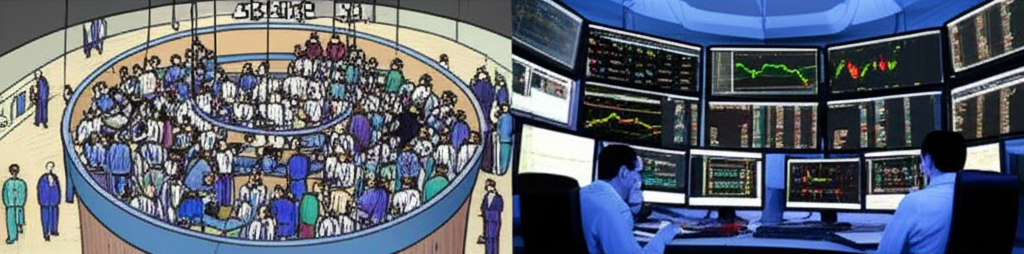 剝頭皮策略從傳統交易大廳演變到現代自動化交易系統的插圖