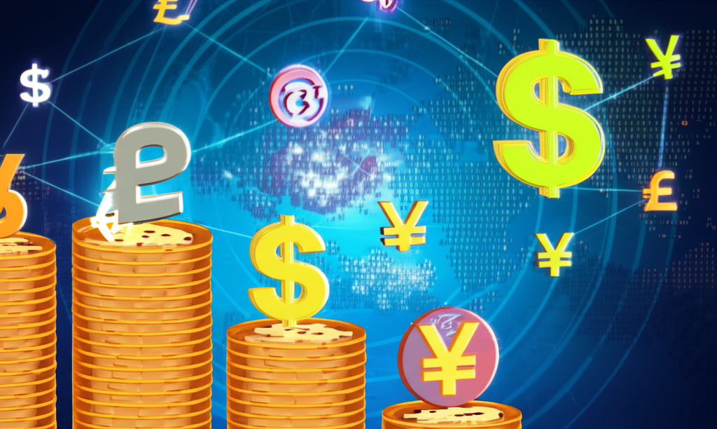 全球去中心化金融市場插圖，展示各種貨幣交換的高流動性與龐大规模，適用於國際貿易、投資及個人投機