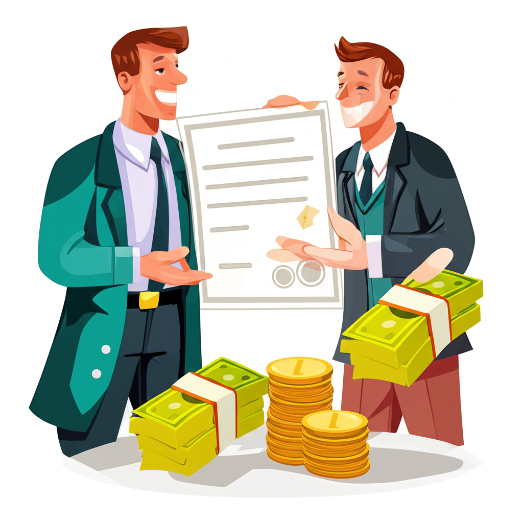 公司向股東分發現金與股票證書,象徵利潤分享與被動收入