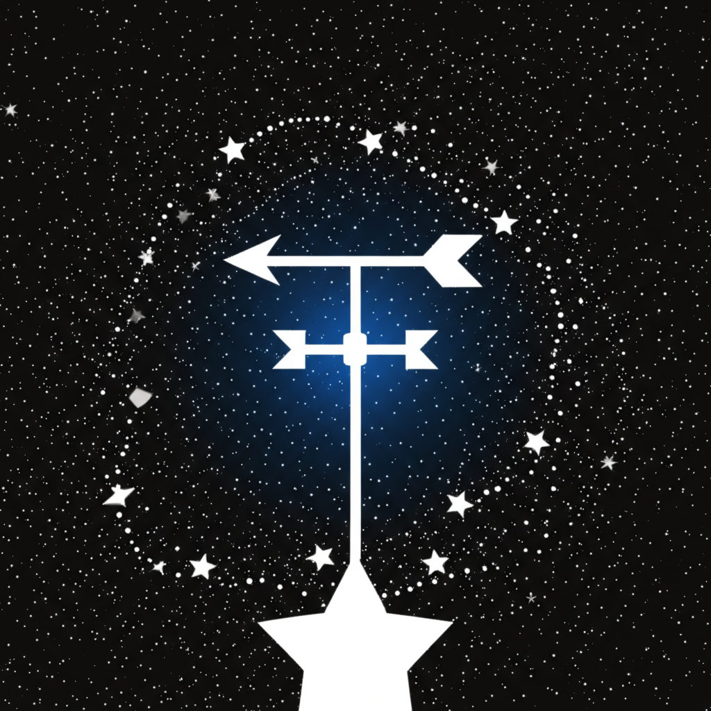 一百家多元非金融公司如星座般分布，以科技風向標為中心象徵那斯達克100指數插圖