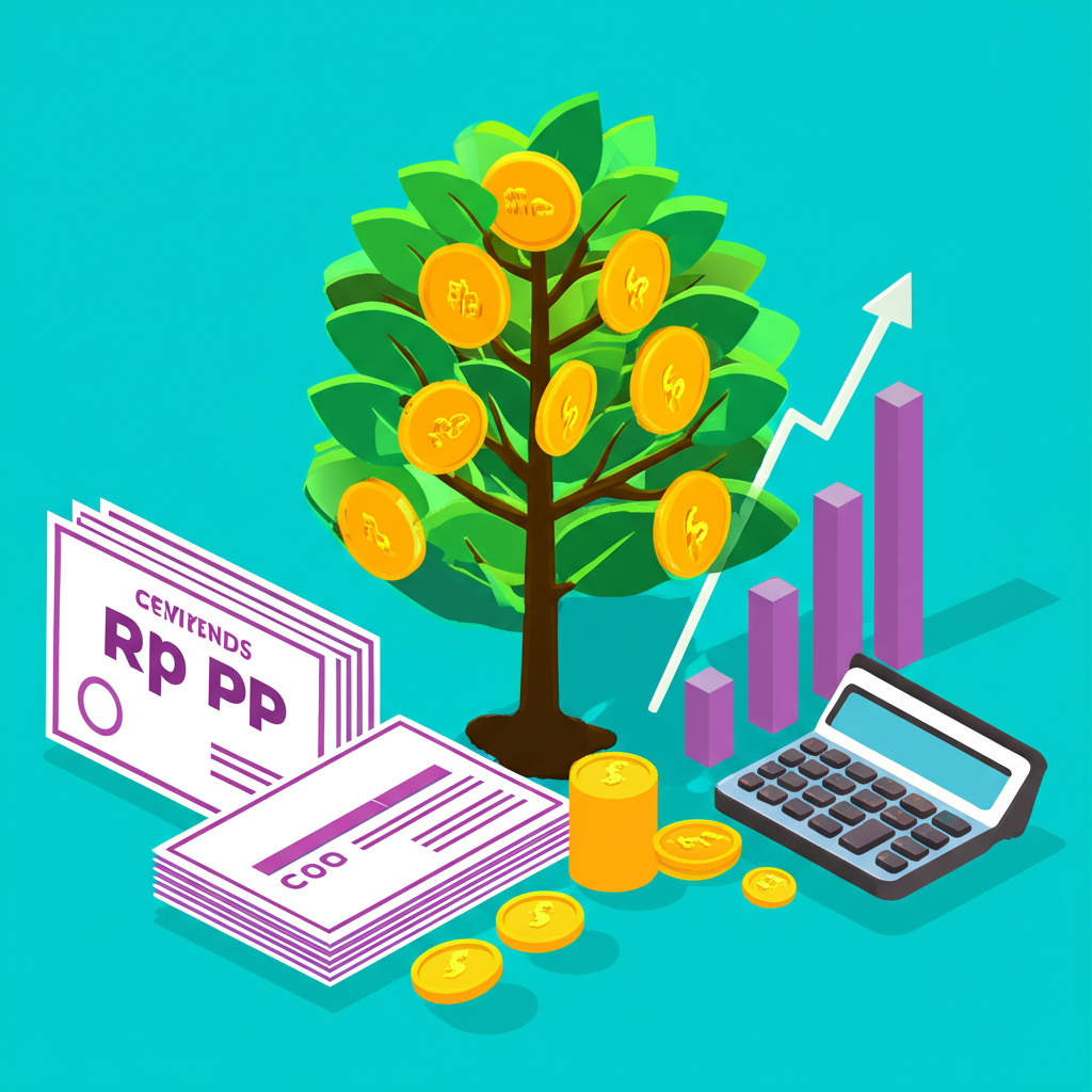 投資組合報酬成長樹插圖,包含貨幣、股息與資本利得,伴隨計算器與圖表