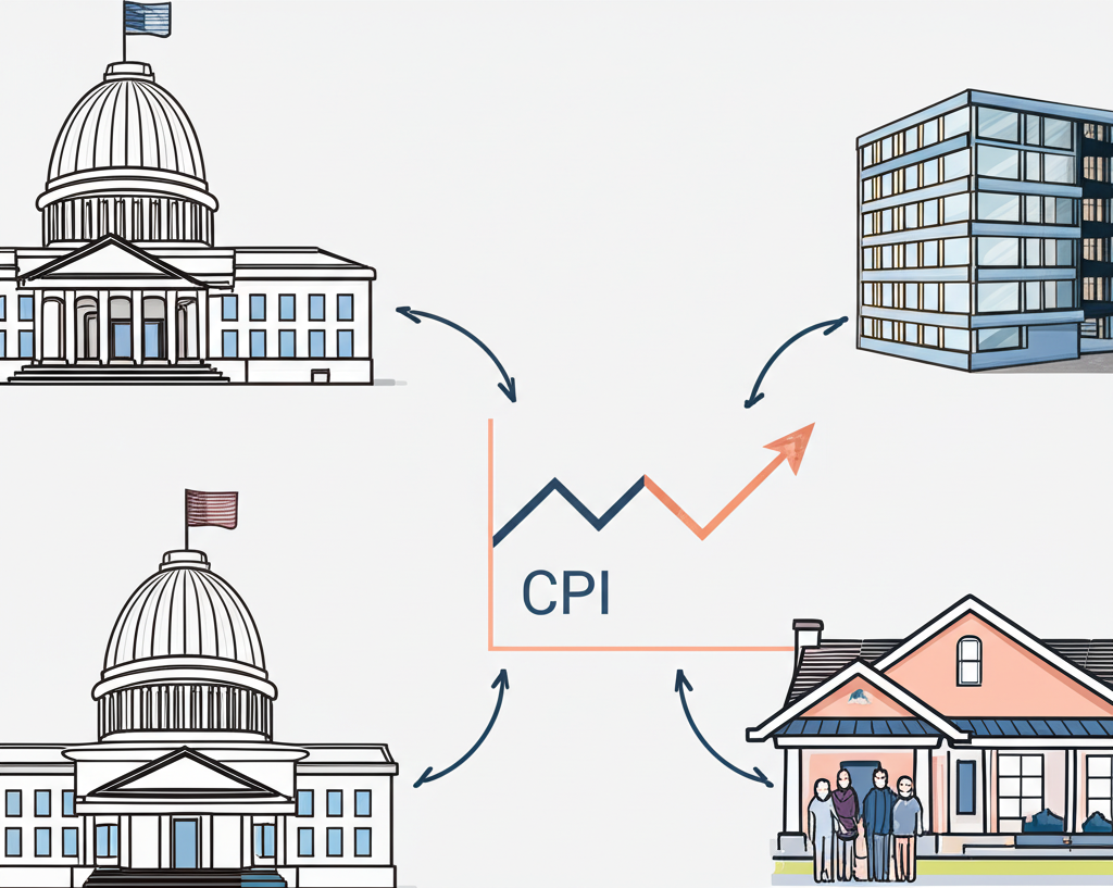 政府大樓、企業辦公室與家庭連結至中央 CPI 圖表，顯示其廣泛影響