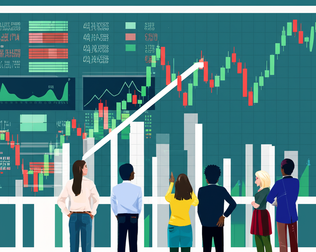 股市大盤圖表示意圖,展示整體市場健康狀況與投資指標