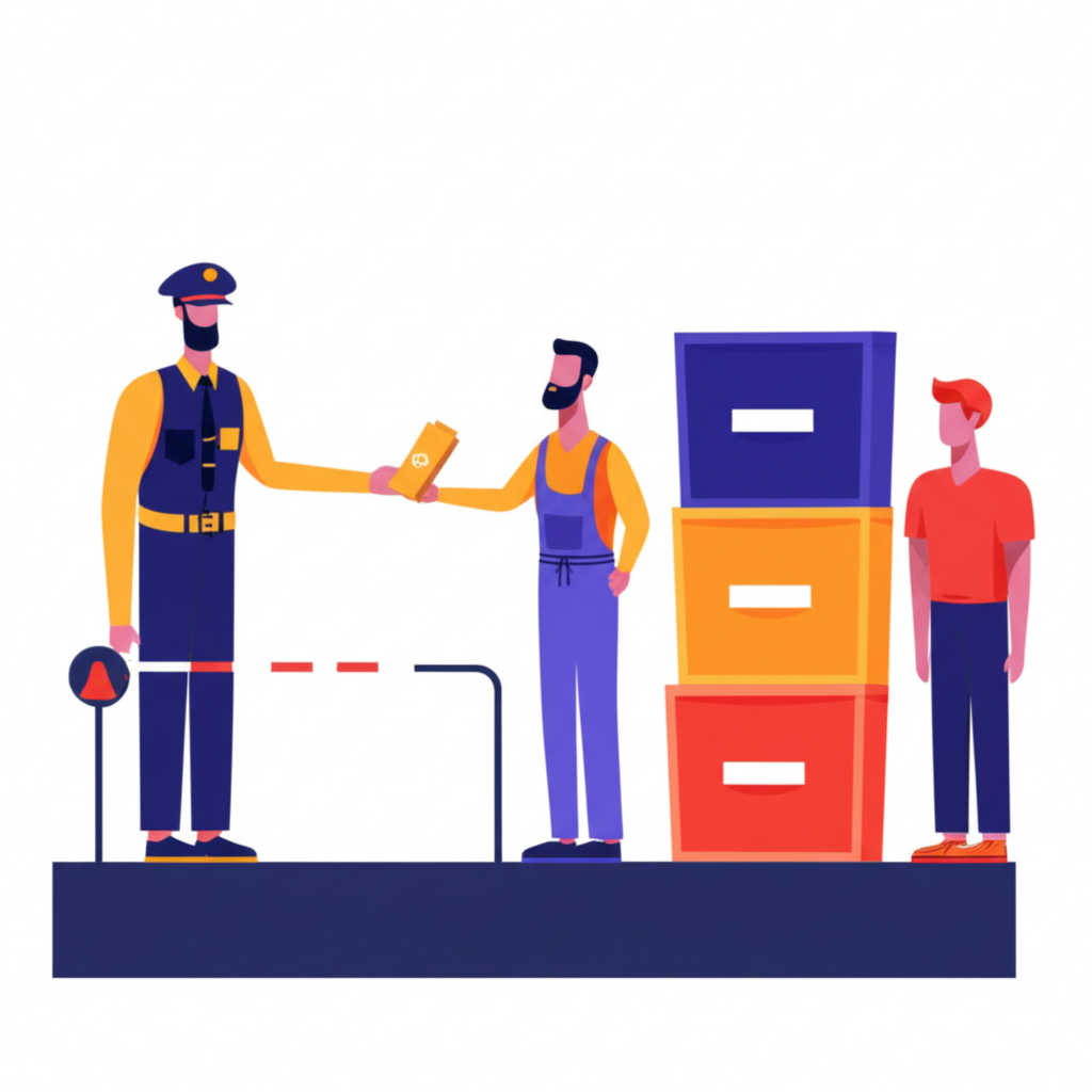 邊境檢查站貨物檢驗與關稅支付的插圖