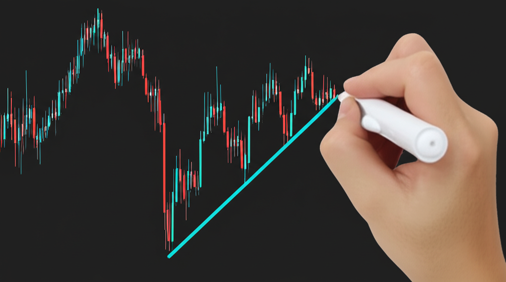 手繪趨勢線插圖，連接上升低點示範技術分析原則