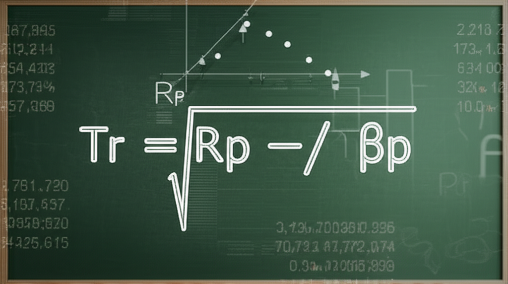 Treynor Ratio 數學公式插圖,包含Rp、Rf與Beta符號,呈現金融方程式與圖表