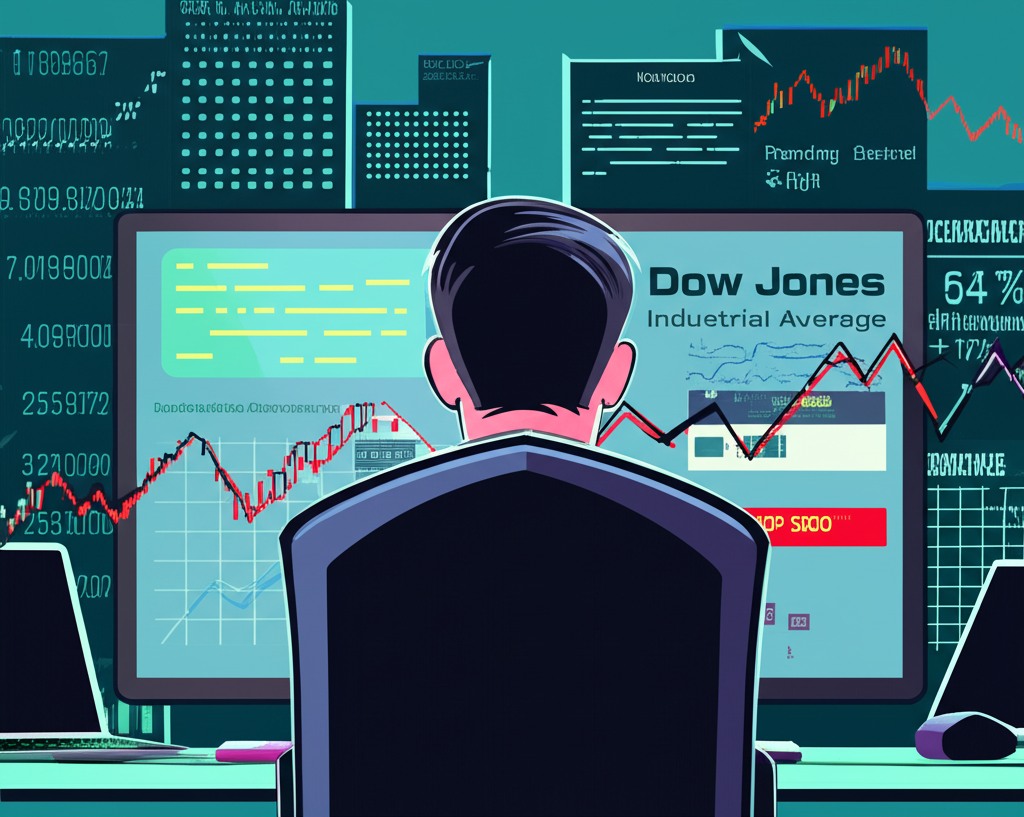 投資人檢視美國股市表現，包含道瓊、那斯達克、S&P500圖表及經濟數據，對全球市場的影響