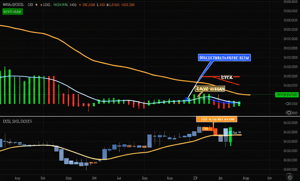 MACD指標顯示DIF線、DEA線與柱狀圖的黃金交叉與死亡交叉插圖，代表技術分析工具在股票圖表上的應用