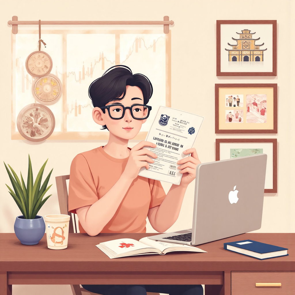 台灣投資人審視美國國債憑證的像素藝術插圖，背景融入金融圖表與台灣建築元素