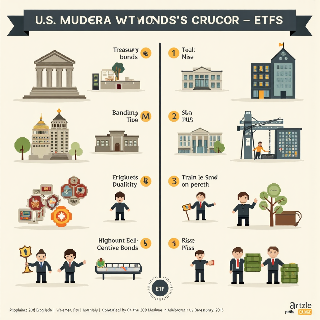 美國國債與ETF比較的像素藝術插圖，包含到期期限與風險等級的資訊圖