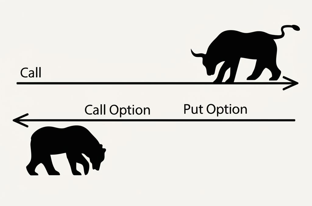 買權與賣權路徑插圖,象徵看漲與看跌市場方向