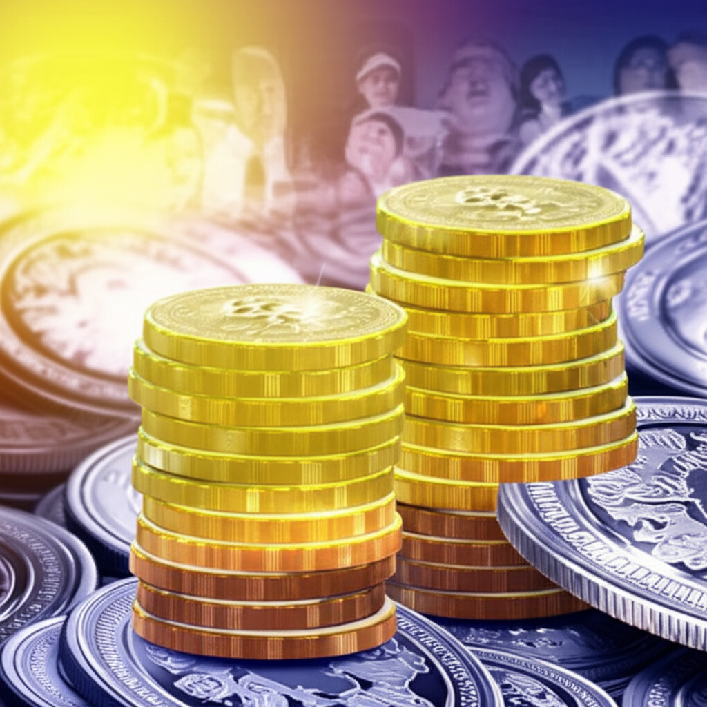 金銀幣在全球經濟動盪、通脹上升與地緣政治衝突中閃耀，象徵財富與避險資產，投資人專注研究市場圖表