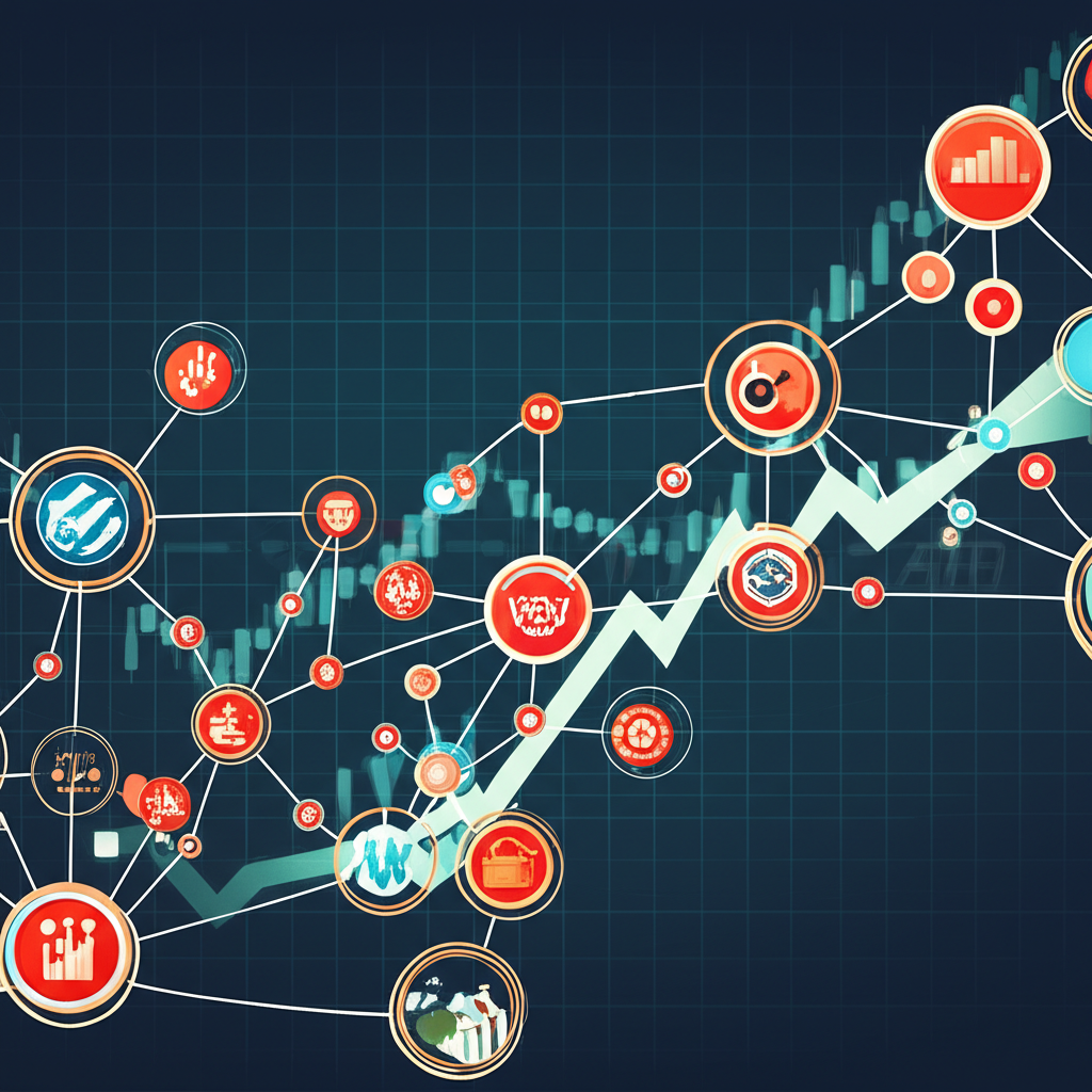 全球網絡連接科技公司與投資者,背景為NASDAQ 100指數圖表,象徵成長與機會
