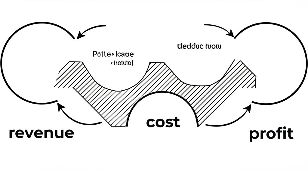 收入、成本、利潤三圓圈互聯的插圖，箭頭顯示商業邏輯中的流向和扣除關係