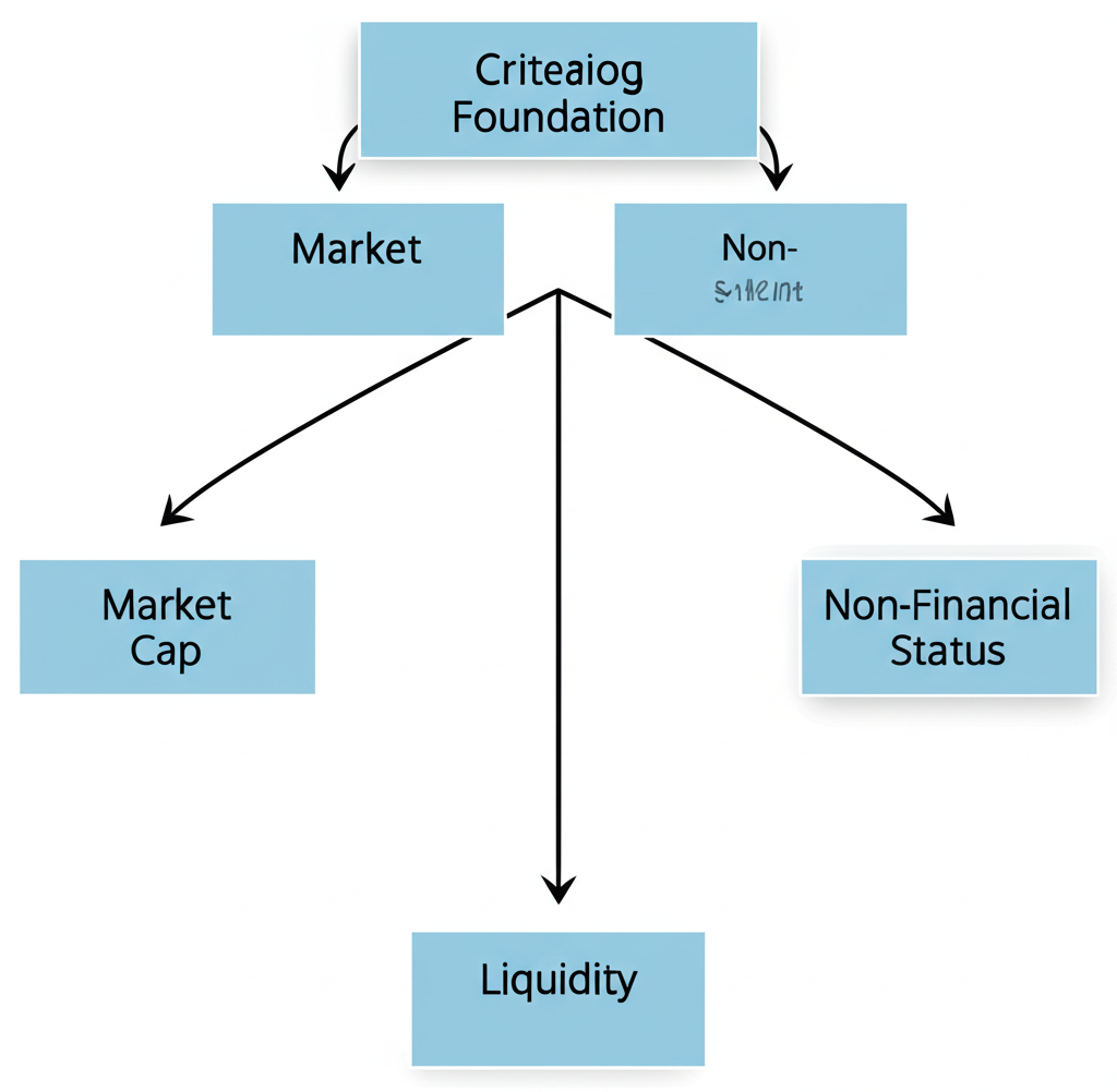 公司篩選標準如市值、流動性和非金融狀態形成堅實基礎，象徵那斯達克100指數的穩固結構插圖