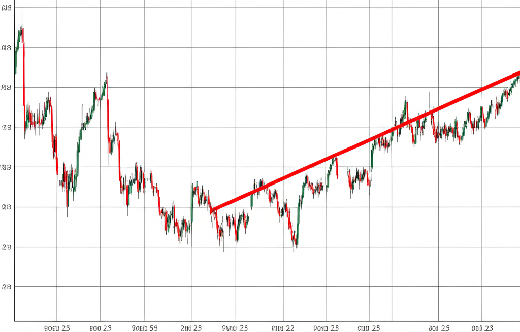 金融圖表趨勢線插圖，顯示市場方向與支撐壓力位