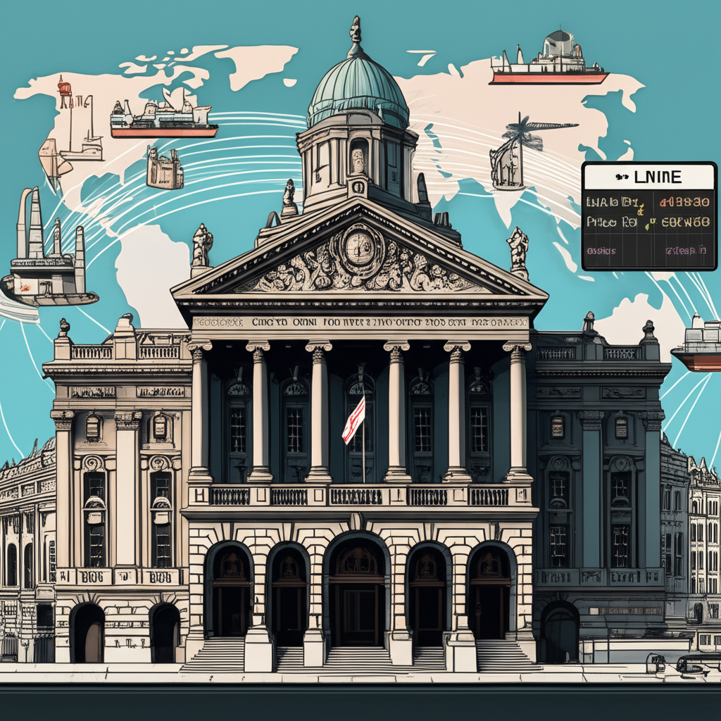 倫敦金屬交易所歷史建築與全球貿易路線圖示