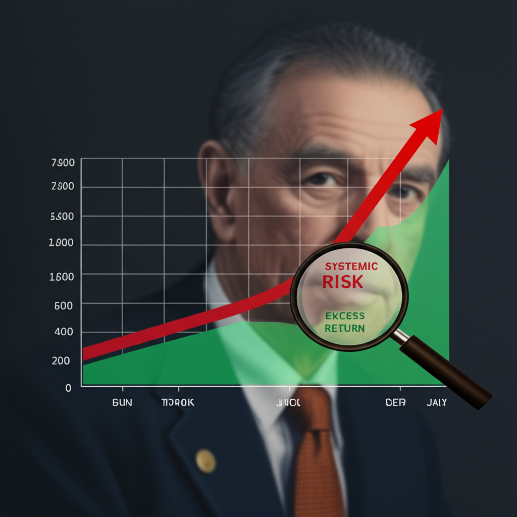 Treynor Ratio 金融圖表插圖,展示超額報酬、系統性風險與傑克·特雷諾肖像