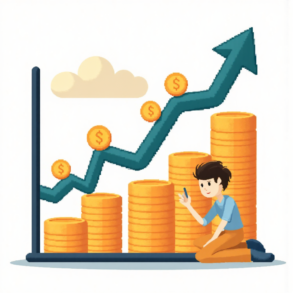 資本報酬率概念圖示，財務圖表與金幣圖標象徵投資獲利