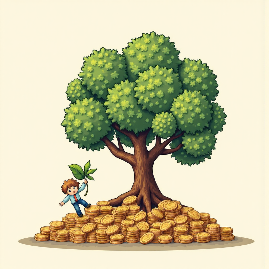 象徵長期投資成長的種子與股票樹木插圖