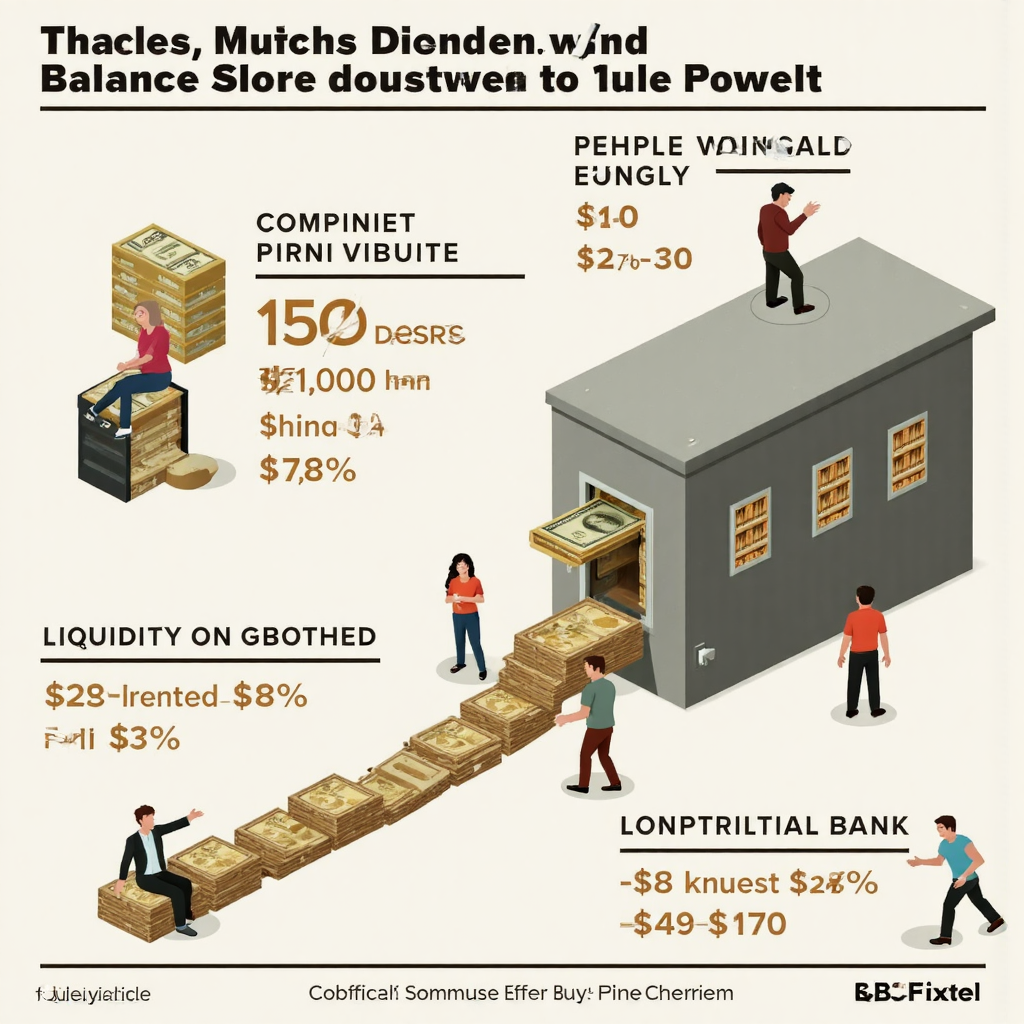 資金從市場流向央行金庫的像素藝術視覺隱喻,描繪流動性撤出的縮表過程,資訊圖風格