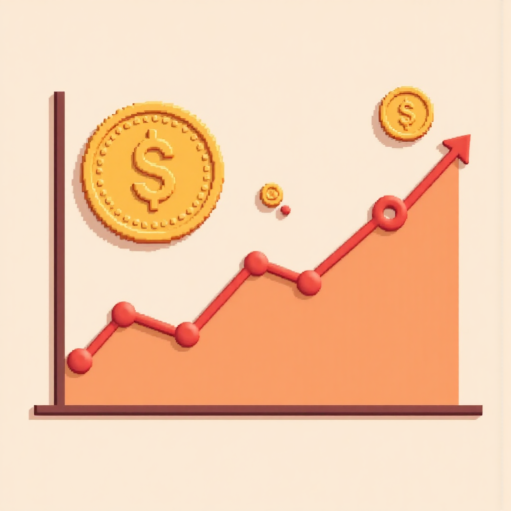 澳洲幣與美元幣在溫暖色調的波動圖表中互動的像素藝術插圖