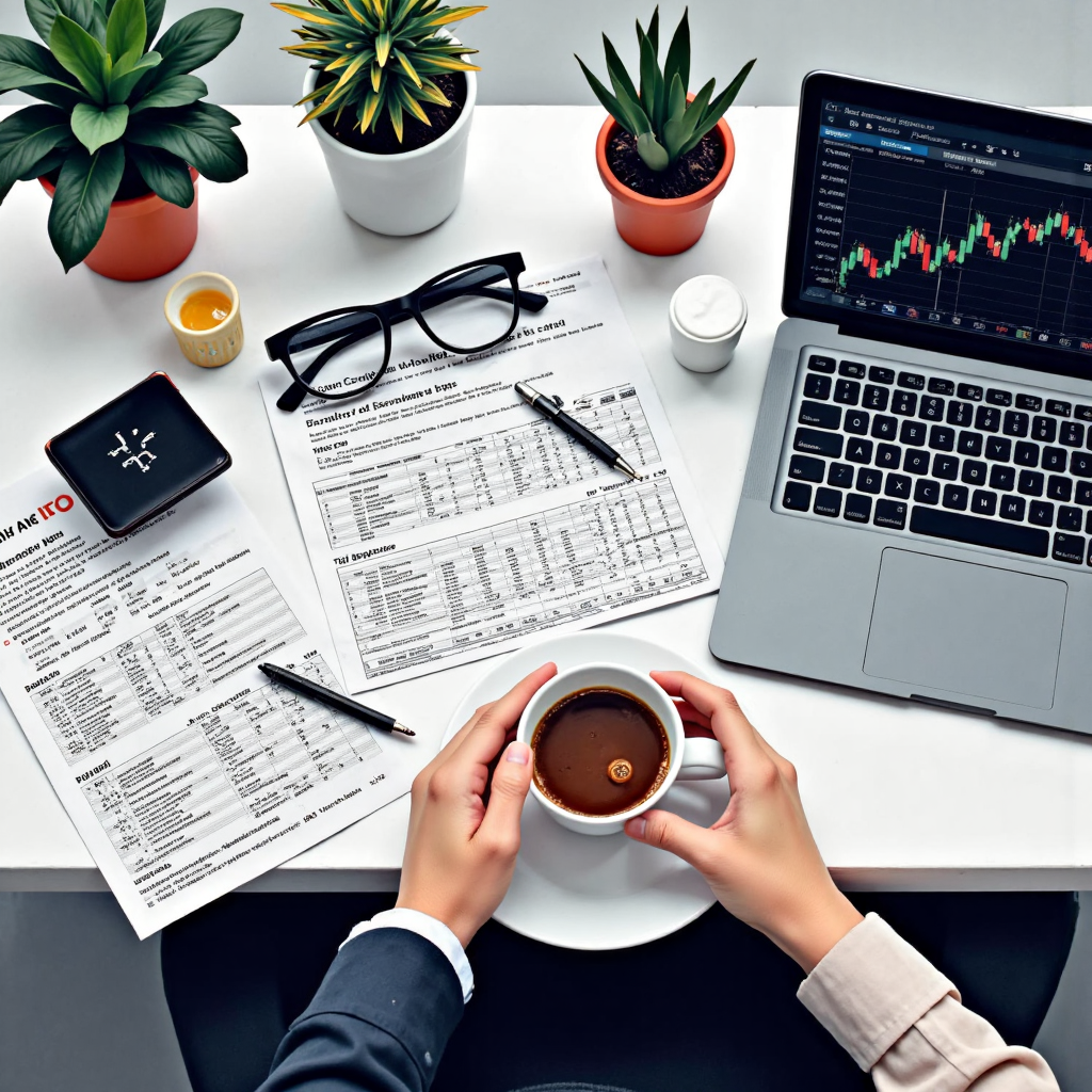 投資者專注分析股票數據的辦公桌場景